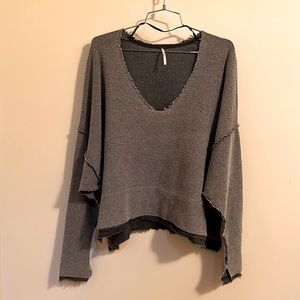 Free People Distressed V-Neck Oversized Top